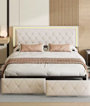 Modern Kunstleer Tweepersoonsbed 140/160x200 cm Met Lades – Stijlvol en Functioneel
