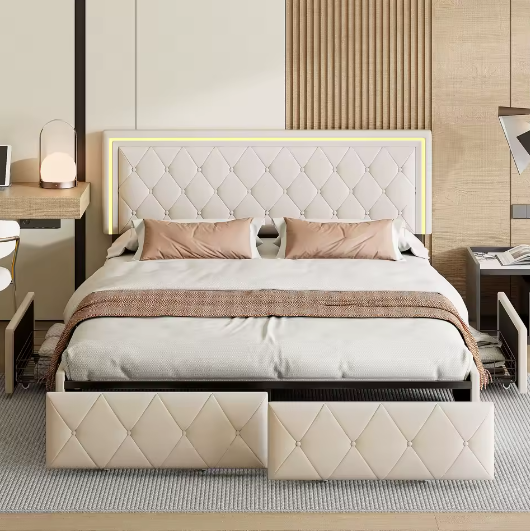 Modern Kunstleer Tweepersoonsbed 140/160x200 cm Met Lades – Stijlvol en Functioneel