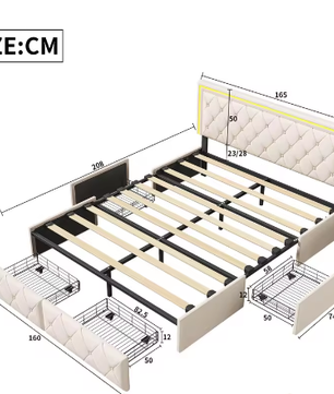 Modern Kunstleer Tweepersoonsbed 140/160x200 cm Met Lades – Stijlvol en Functioneel