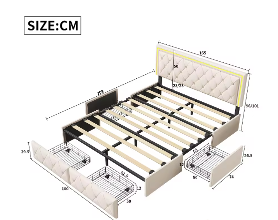 Modern Kunstleer Tweepersoonsbed 140/160x200 cm Met Lades – Stijlvol en Functioneel