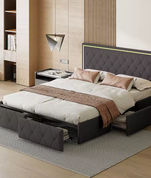 Modern Kunstleer Tweepersoonsbed 140/160x200 cm Met Lades – Stijlvol en Functioneel