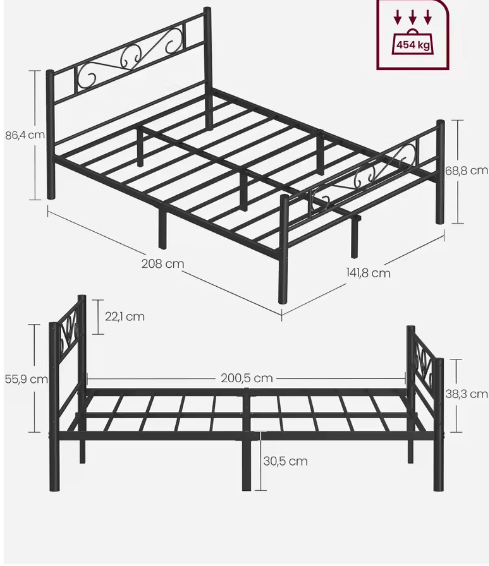 Stijlvol Metalen Tweepersoonsbed 140x200 cm – Robuust en Modern