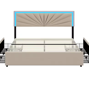 Gewatteerd Tweepersoonsbed 140–160x200 cm met LED en 4 Opberglades