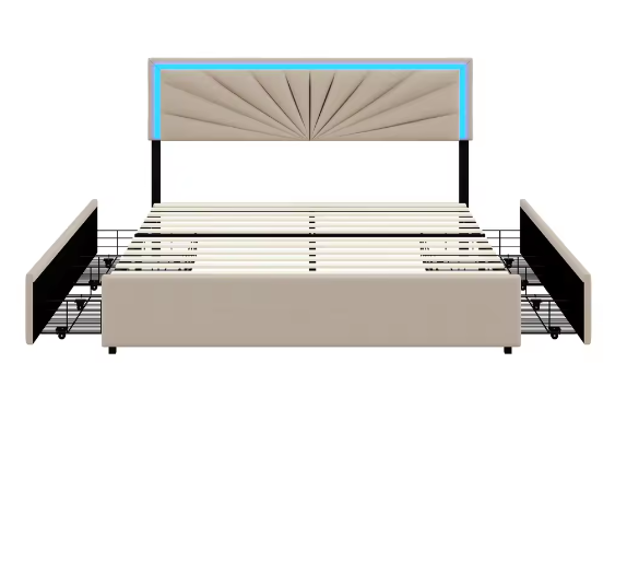 Gewatteerd Tweepersoonsbed 140–160x200 cm met LED en 4 Opberglades