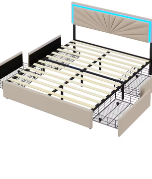 Gewatteerd Tweepersoonsbed 140–160x200 cm met LED en 4 Opberglades