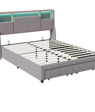 Gestoffeerd Tweepersoonsbed 140–160x200 cm met Opberghoofdbord, LED, USB en Lades