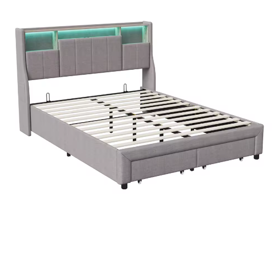 Gestoffeerd Tweepersoonsbed 140–160x200 cm met Opberghoofdbord, LED, USB en Lades
