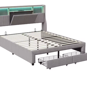 Gestoffeerd Tweepersoonsbed 140–160x200 cm met Opberghoofdbord, LED, USB en Lades