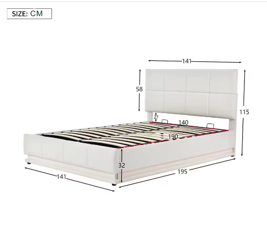 Gestoffeerd Tweepersoonsbed 140x200 cm met Hydraulisch Opbergsysteem, LED en Hoofdbord