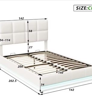 Gestoffeerd Tweepersoonsbed 140x200 cm met Hydraulisch Opbergsysteem, LED en Hoofdbord