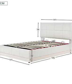 Gestoffeerd Tweepersoonsbed 140x200 cm met Hydraulisch Opbergsysteem, LED en Hoofdbord