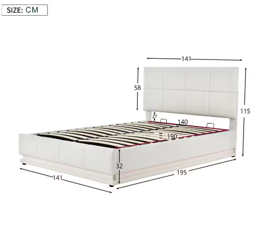 Gestoffeerd Tweepersoonsbed 140x200 cm met Hydraulisch Opbergsysteem, LED en Hoofdbord