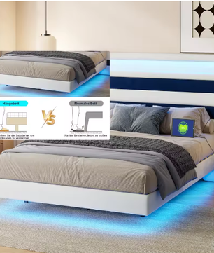 Tweepersoonsbed 160x200 cm met Verlichting, Gestoffeerd Hoofdbord en Opberglades