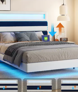 Tweepersoonsbed 160x200 cm met Verlichting, Gestoffeerd Hoofdbord en Opberglades