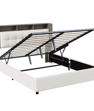 Gestoffeerd Tweepersoons Opbergbed 140–160x200 cm met LED, USB en Hydraulisch Systeem