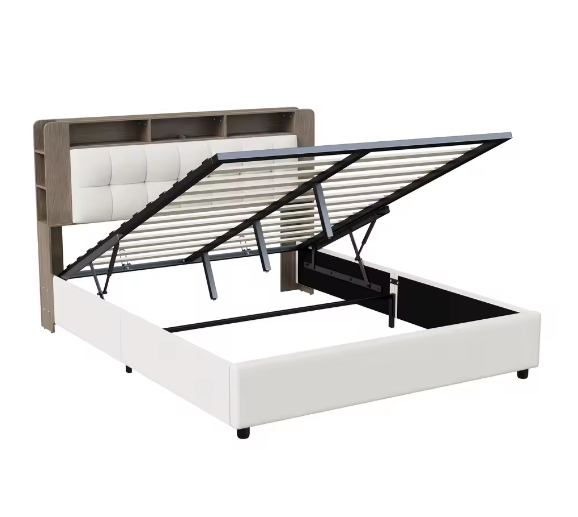 Gestoffeerd Tweepersoons Opbergbed 140–160x200 cm met LED, USB en Hydraulisch Systeem
