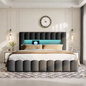 Gestoffeerd Opbergbed met LED, USB en Hydraulische Lattenbodem