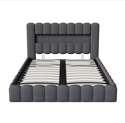 Gestoffeerd Opbergbed met LED, USB en Hydraulische Lattenbodem