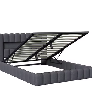 Gestoffeerd Opbergbed met LED, USB en Hydraulische Lattenbodem
