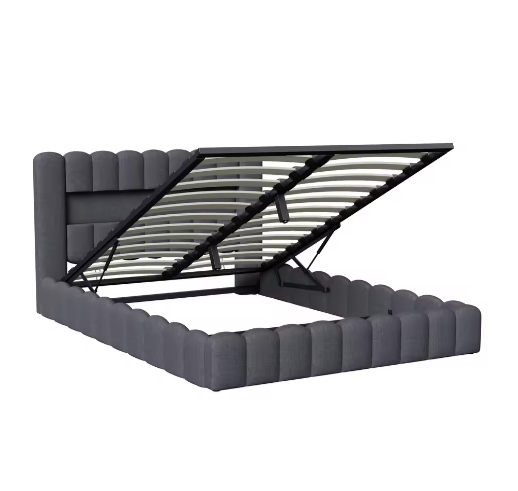 Gestoffeerd Opbergbed met LED, USB en Hydraulische Lattenbodem