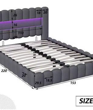 Gestoffeerd Opbergbed met LED, USB en Hydraulische Lattenbodem