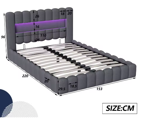 Gestoffeerd Opbergbed met LED, USB en Hydraulische Lattenbodem