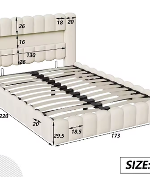 Gestoffeerd Opbergbed met LED, USB en Hydraulische Lattenbodem