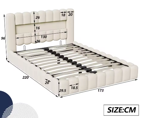 Gestoffeerd Opbergbed met LED, USB en Hydraulische Lattenbodem