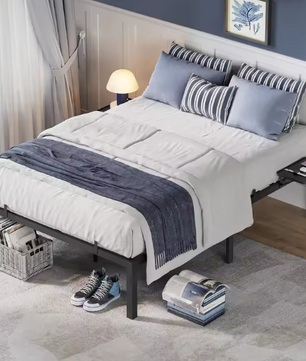 Metalen Tweepersoons Bedframe met Opbergplanken en Opbergruimte