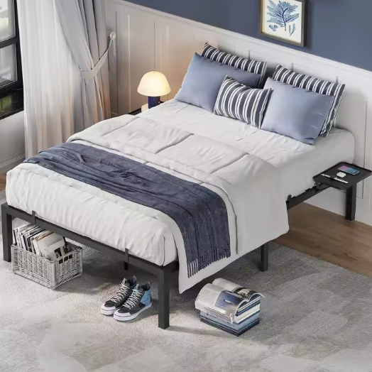Metalen Tweepersoons Bedframe met Opbergplanken en Opbergruimte
