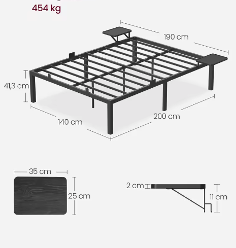 Metalen Tweepersoons Bedframe met Opbergplanken en Opbergruimte