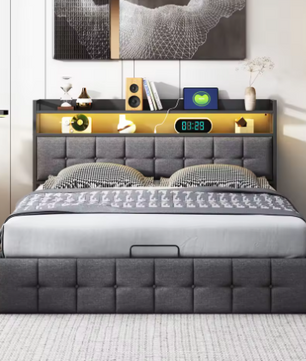 Multifunctioneel Tweepersoonsbed – LED, USB en Hydraulische Opbergruimte 140/160x200 cm