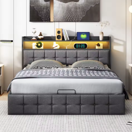 Multifunctioneel Tweepersoonsbed – LED, USB en Hydraulische Opbergruimte 140/160x200 cm