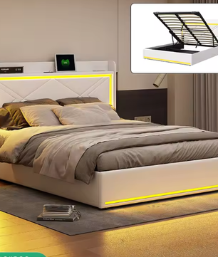 Multifunctioneel Tweepersoonsbed 160x200 cm – PU, LED en USB
