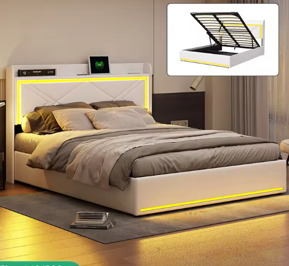 Multifunctioneel Tweepersoonsbed 160x200 cm – PU, LED en USB