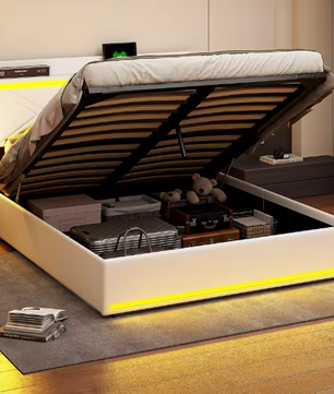Multifunctioneel Tweepersoonsbed 160x200 cm – PU, LED en USB