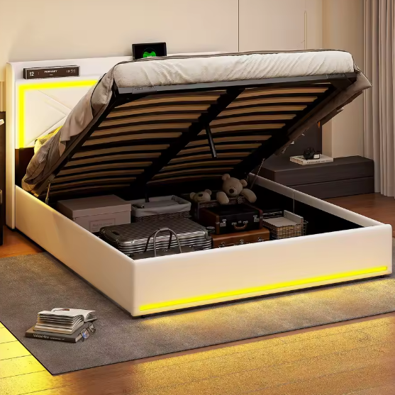 Multifunctioneel Tweepersoonsbed 160x200 cm – PU, LED en USB
