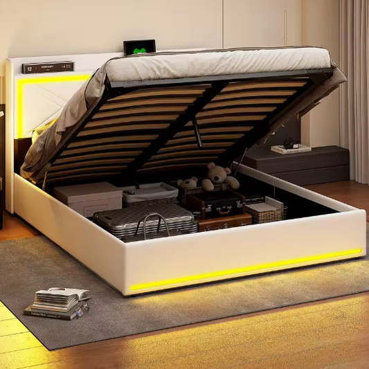 Multifunctioneel Tweepersoonsbed 160x200 cm – PU, LED en USB