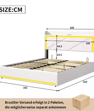 Multifunctioneel Tweepersoonsbed 160x200 cm – PU, LED en USB