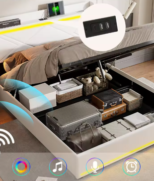 Multifunctioneel Tweepersoonsbed 160x200 cm – PU, LED en USB