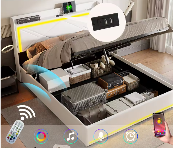 Multifunctioneel Tweepersoonsbed 160x200 cm – PU, LED en USB