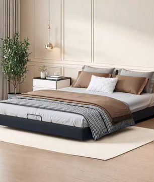 LED Gestoffeerd Tweepersoonsbed – Zwevend Design met Opbergruimte en Lattenbodem