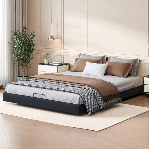 LED Gestoffeerd Tweepersoonsbed – Zwevend Design met Opbergruimte en Lattenbodem