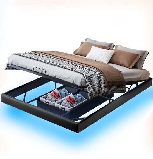 LED Gestoffeerd Tweepersoonsbed – Zwevend Design met Opbergruimte en Lattenbodem