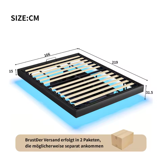 LED Gestoffeerd Tweepersoonsbed – Zwevend Design met Opbergruimte en Lattenbodem