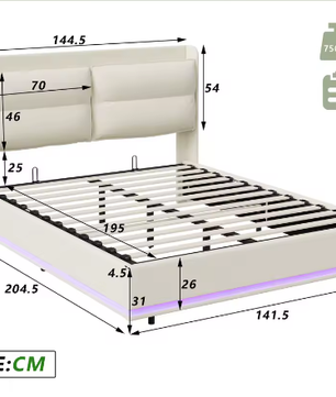 Beige Gestoffeerd Tweepersoons Opbergbed 140x200cm – LED en USB Poort