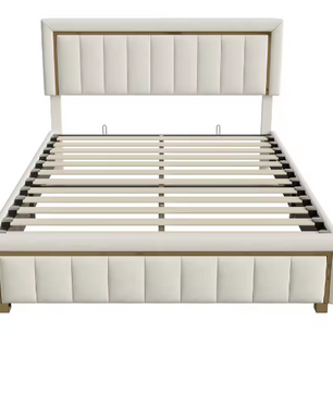 Gestoffeerd Tweepersoonsbed 160x200 cm – Luxe Opbergbed met Fluweel en Gouden Accenten