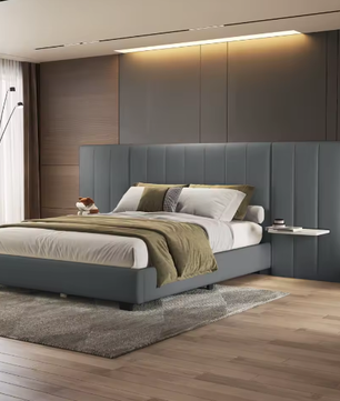 Gestoffeerd Tweepersoonsbed 160x200 cm – Verlengd Hoofdeinde met Planken en Lattenbodem