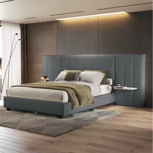 Gestoffeerd Tweepersoonsbed 160x200 cm – Verlengd Hoofdeinde met Planken en Lattenbodem