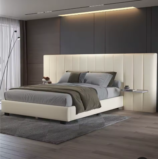 Gestoffeerd Tweepersoonsbed 160x200 cm – Verlengd Hoofdeinde met Planken en Lattenbodem